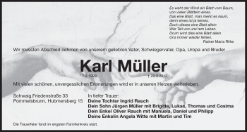 Traueranzeige von Karl Müller von Pegnitz-Zeitung